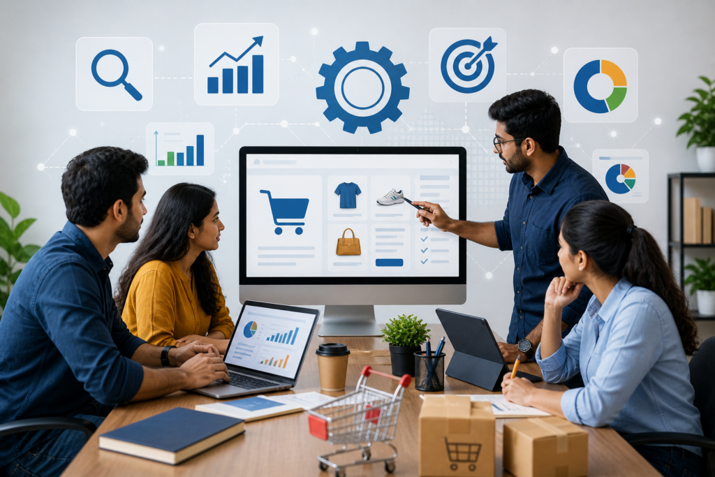 E-commerce SEO strategy session in marketing agency